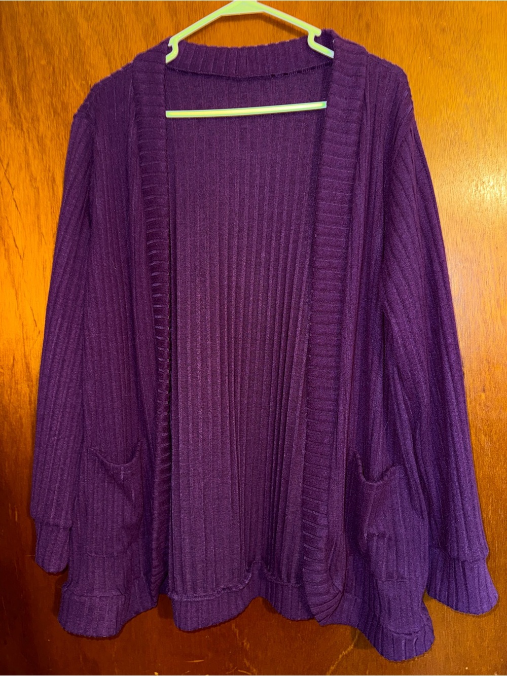 Purple Open-Front Ribbed knit Cardigan Sweater
